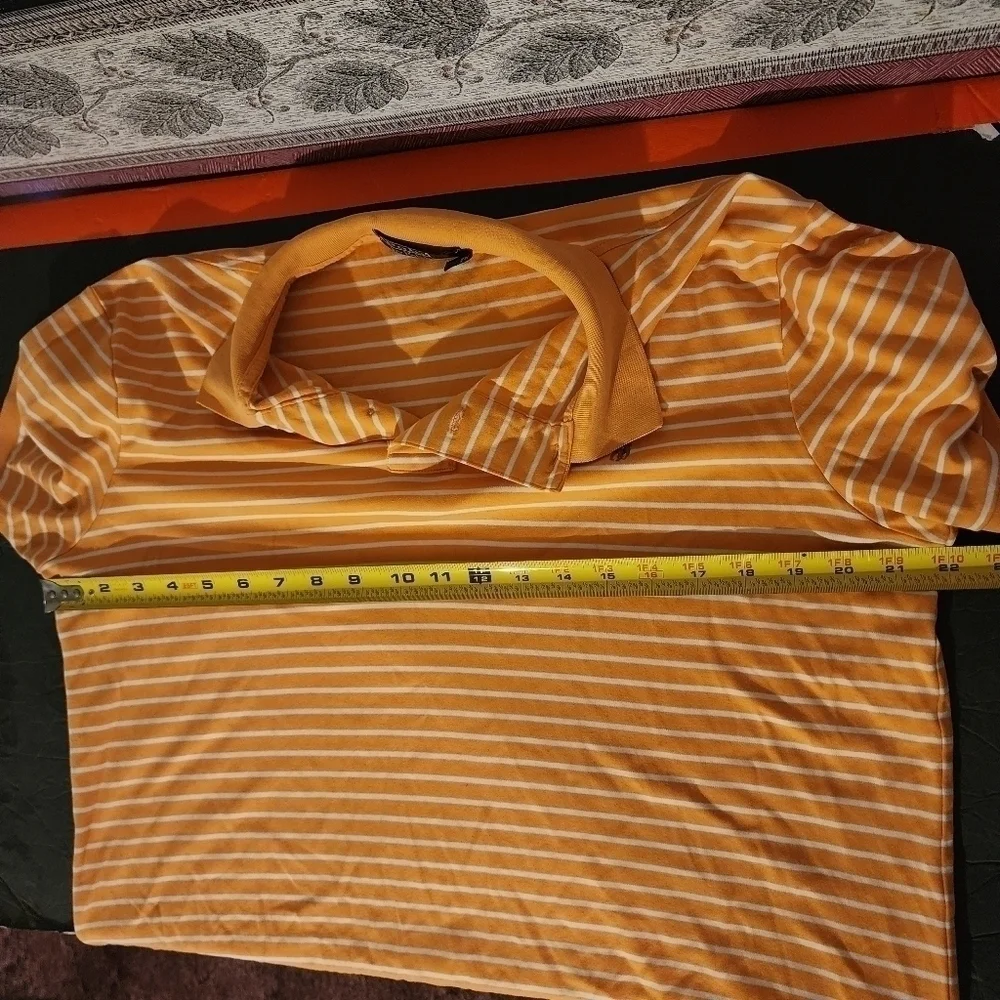 Polo by Ralph Lauren Pima Interlock Orange & White Stripe Polo Shirt Sz L (spots